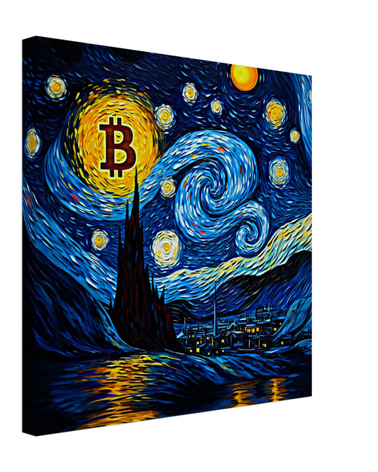 Bitcoin On A Starry Night Canvas Print 16x16"/ 40x40cm